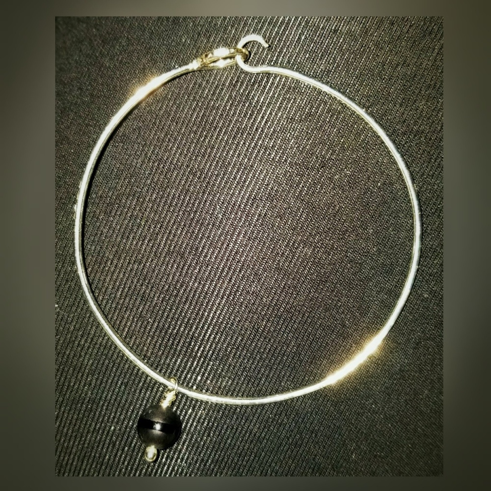 Sterling Silver Bangle Bracelet w/Onyx Stone